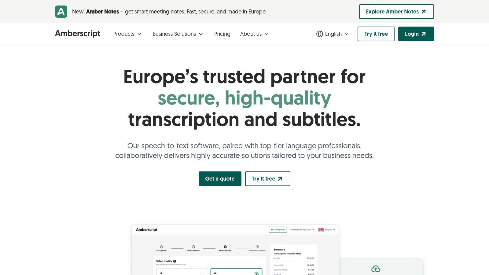 A transcription platform displaying an uploaded recording ready for review